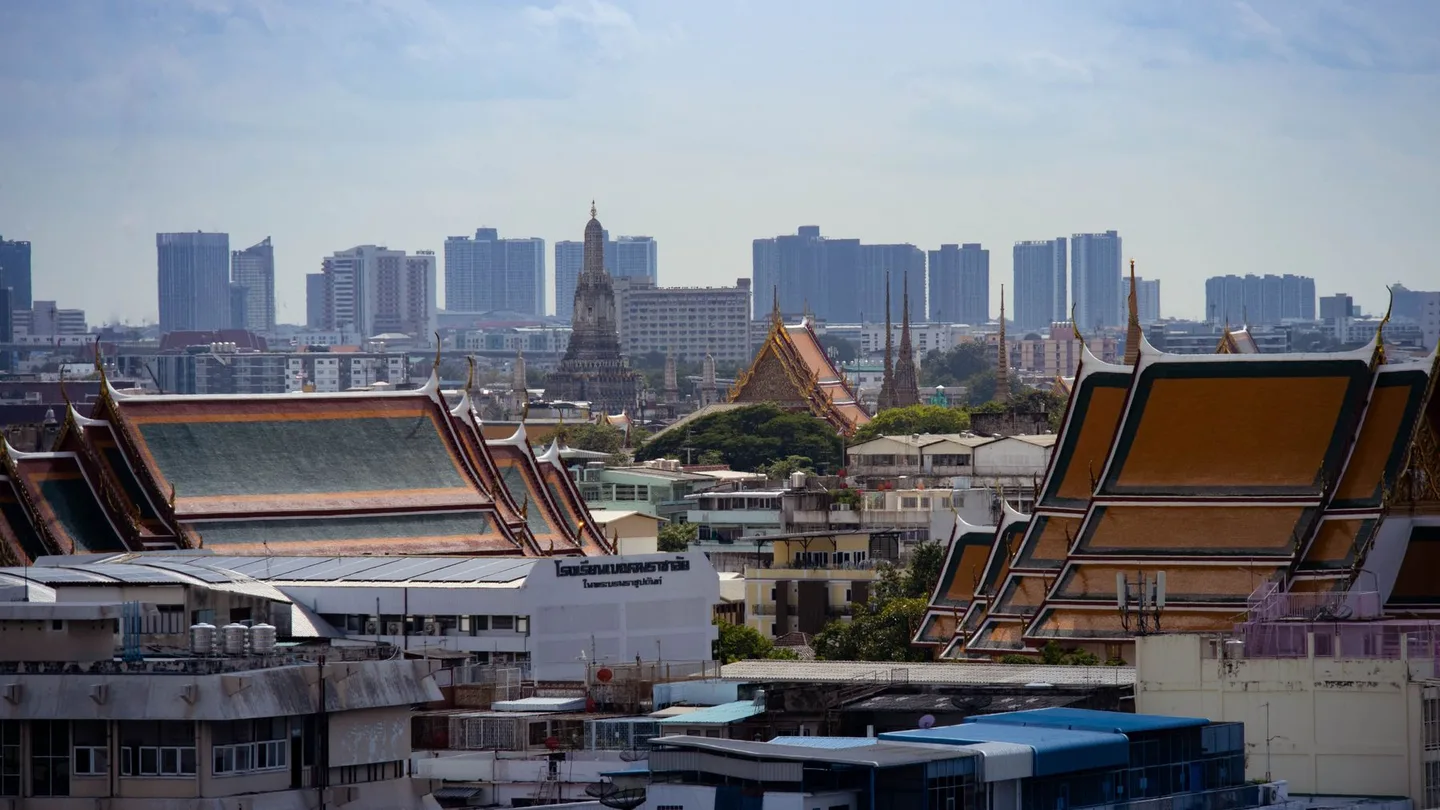 Bangkok cityscape with traditional Thai temple architecture