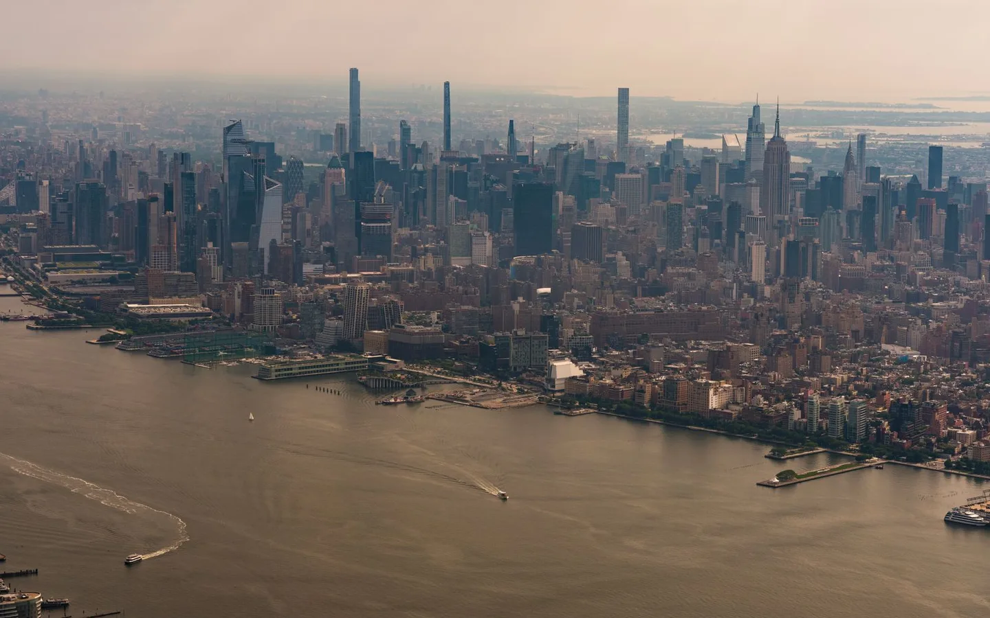 Aerial view of Manhattan and the Hudson River in New York City